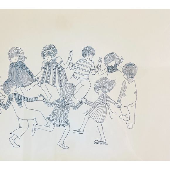 Julie Corsover Print "Ring Around a Rosy" Nine Kids Playing Vintage Framed 13x19 - Picture 3 of 13
